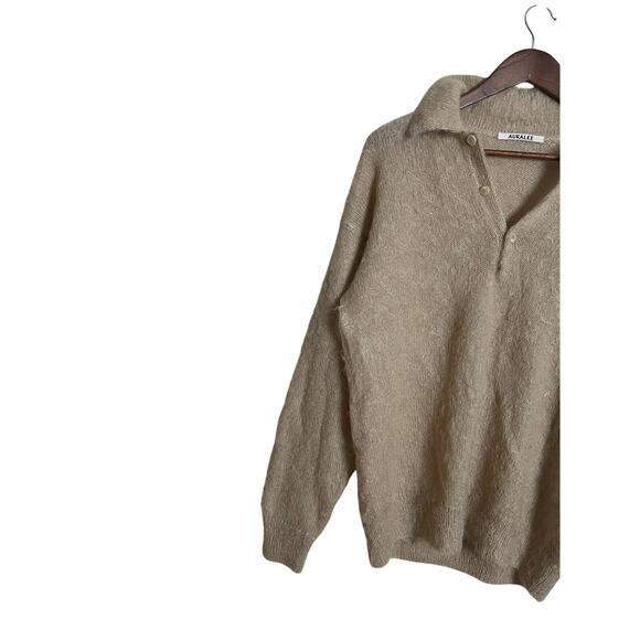 Auralee Japan Brushed Mohair Wool Polo Sweater Tan Mens 3/L - Picture 6 of 11